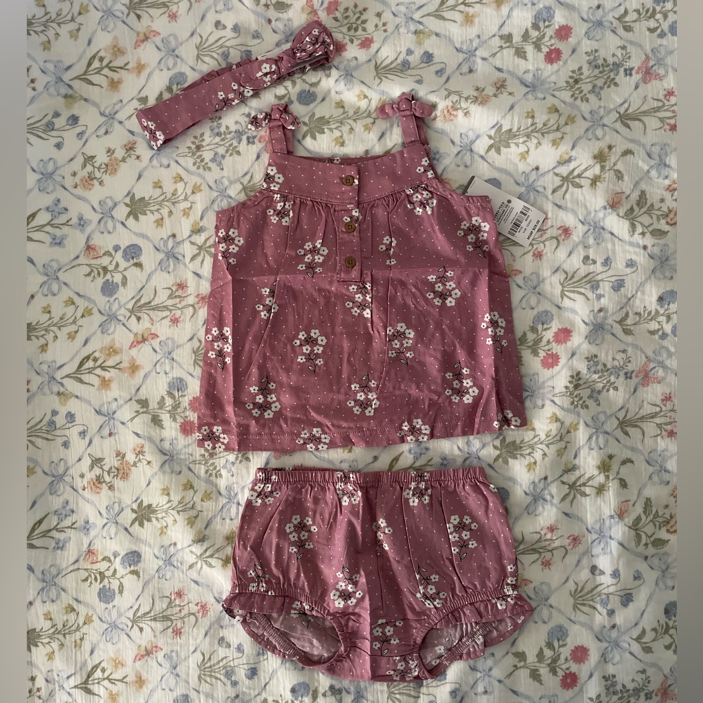 NEW baby girl Carter’s 3-piece floral outfit set size 18 m and 24 m mauve pink - Picture 2 of 16
